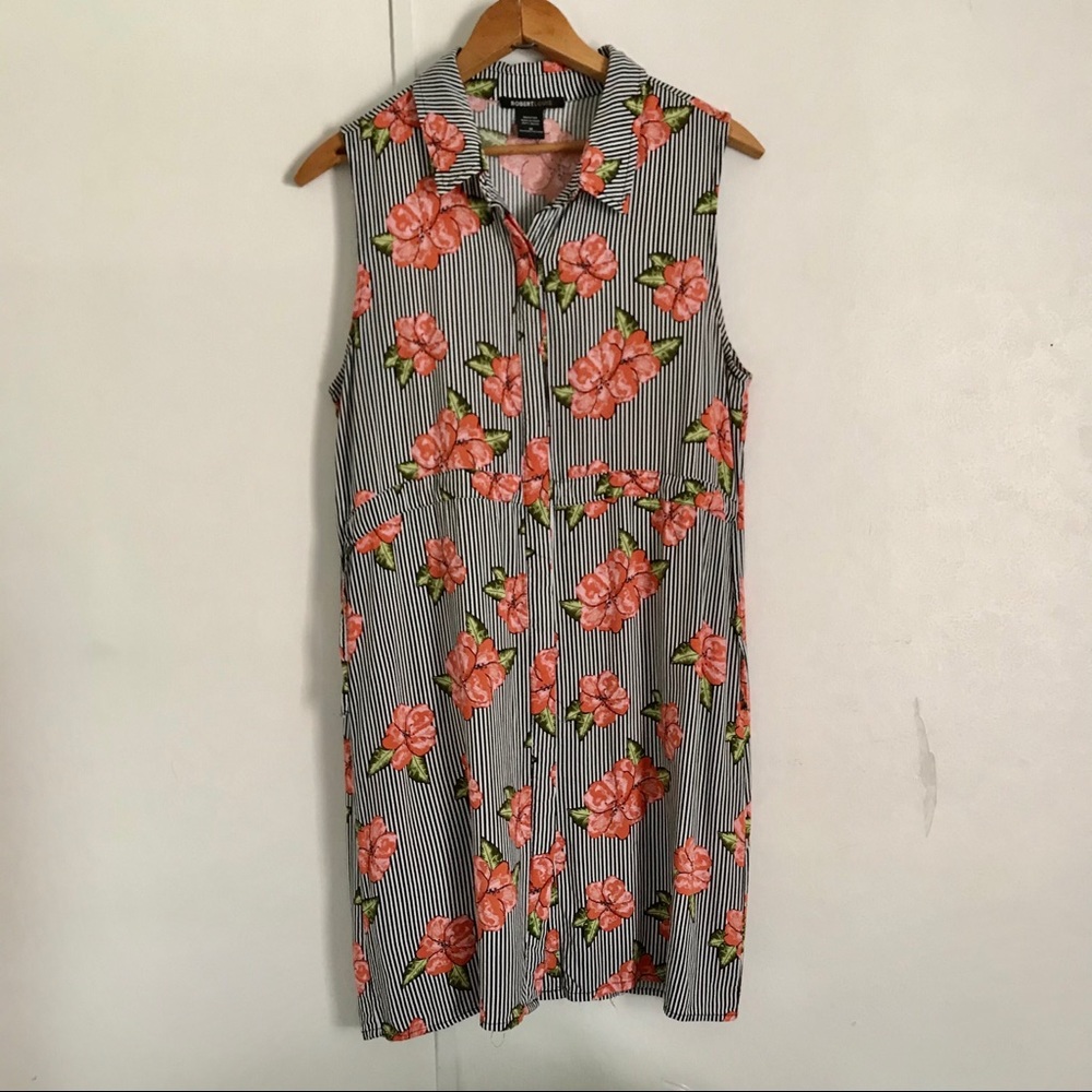 Robert Louis Floral Striped Sleeveless Buttoned Short Dress